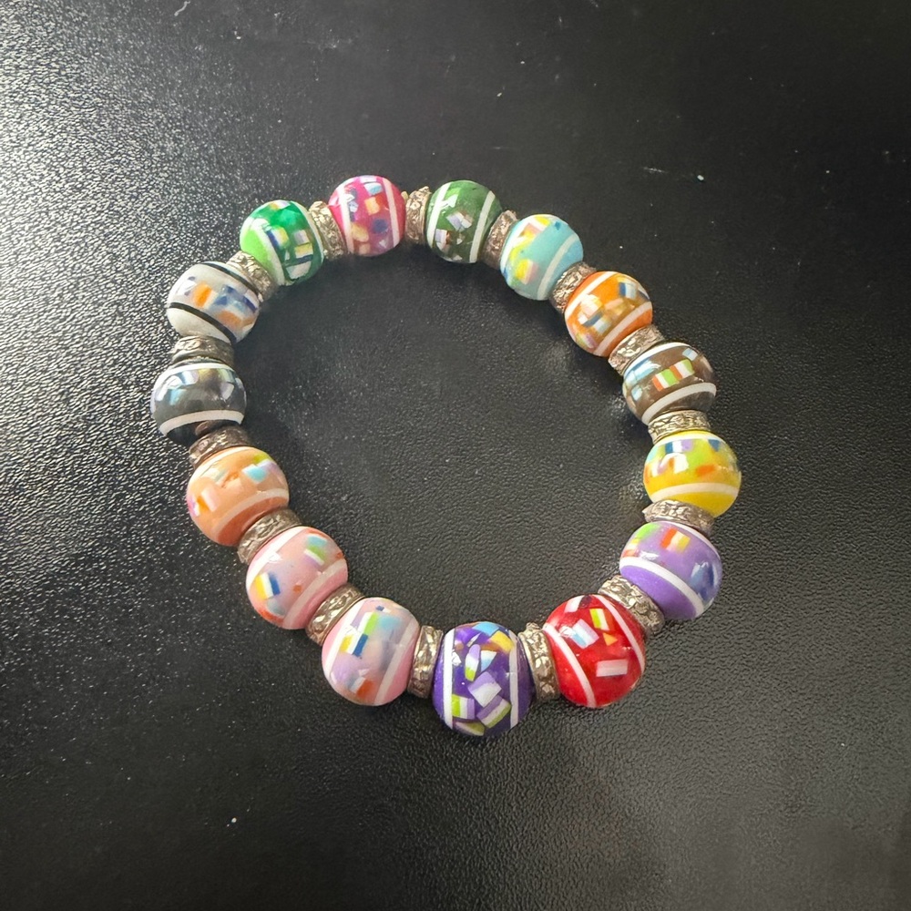 Multicolor Mosaic Glass Bead Stretch Bracelet